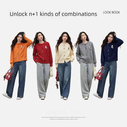 Contrast-Button-Front Cardigan