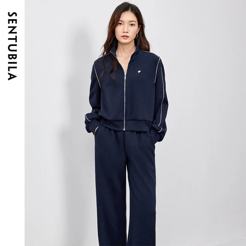Contrast-Stitch Jacket and Pants Set