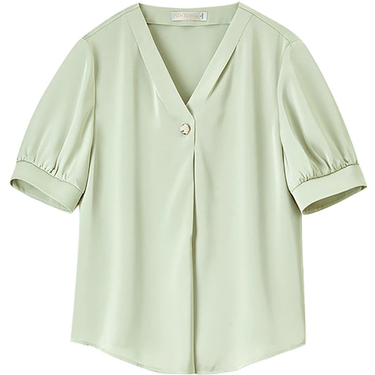 V-Neck Puff-Sleeve Blouse