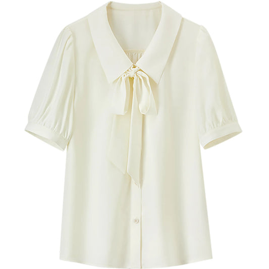 Tie-Neck Puff-Sleeve Blouse
