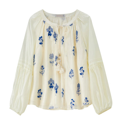 Floral Balloon-Sleeve Blouse