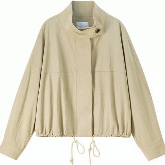 Drawstring-Hem Stand-Collar Jacket