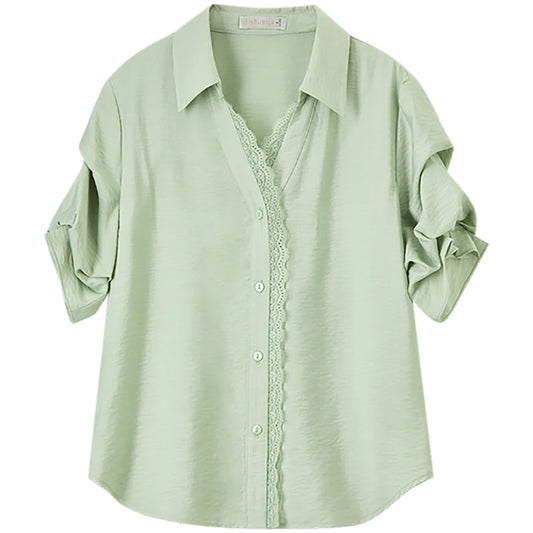 Lace-Trim Cutout-Sleeve Blouse