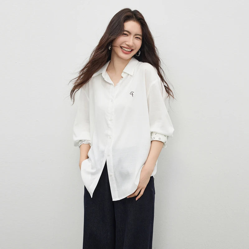 Contrast-Cuff Collared Shirt