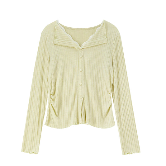 Ribbed Collared Button Top