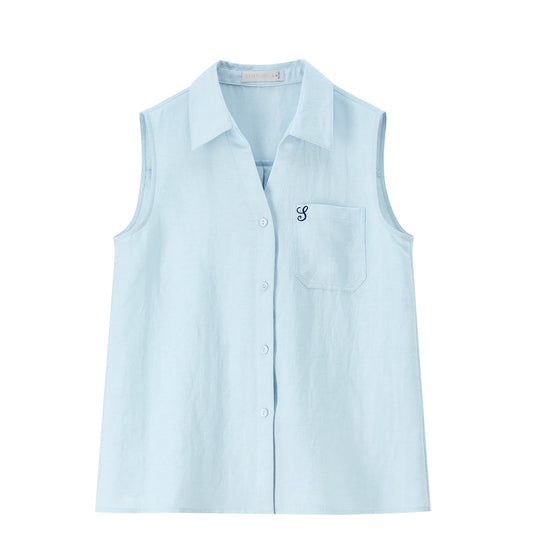Sleeveless Collared Pocket Shirt