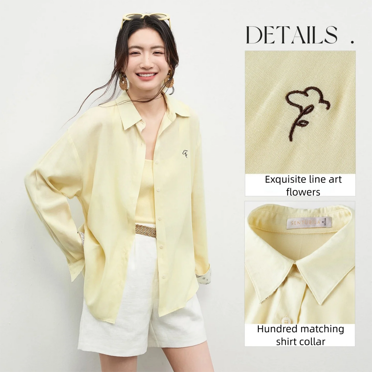 Contrast-Cuff Collared Shirt