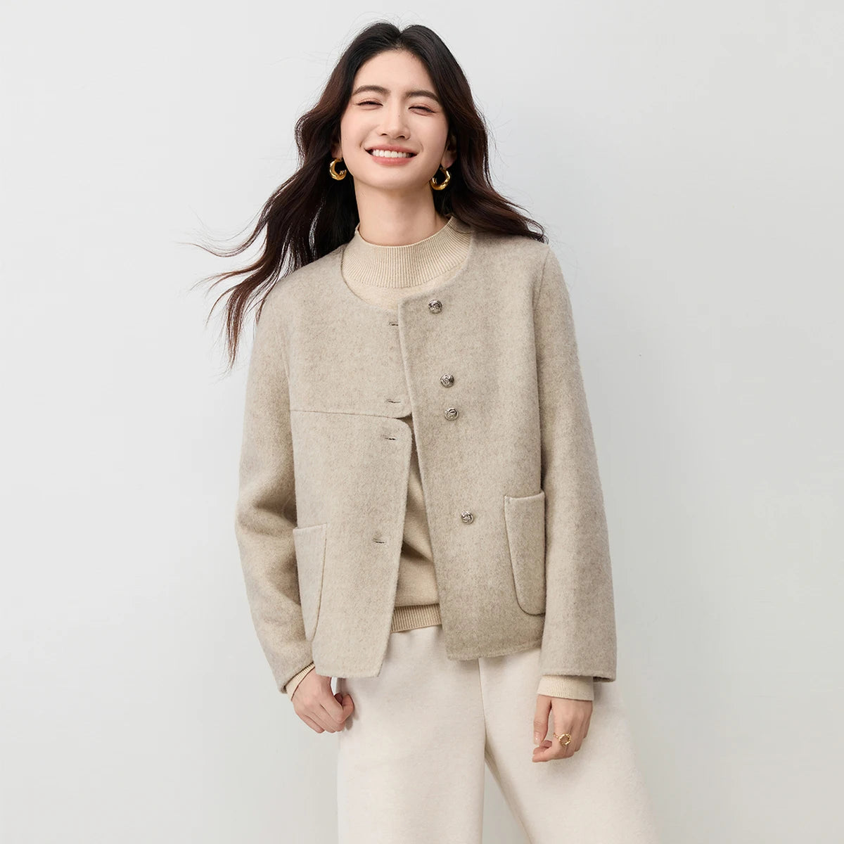 Collarless Patch-Pocket Jacket