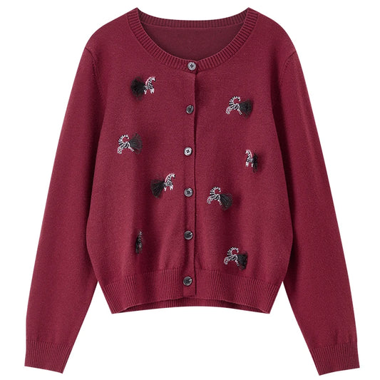 Horse-Motif Button-Front Cardigan