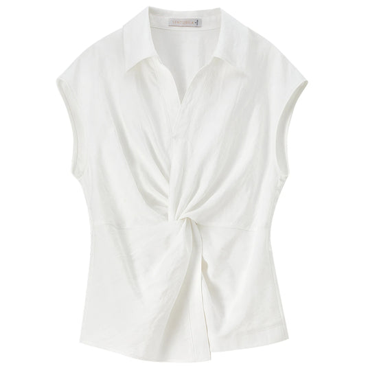 Twist-Front Collared Blouse