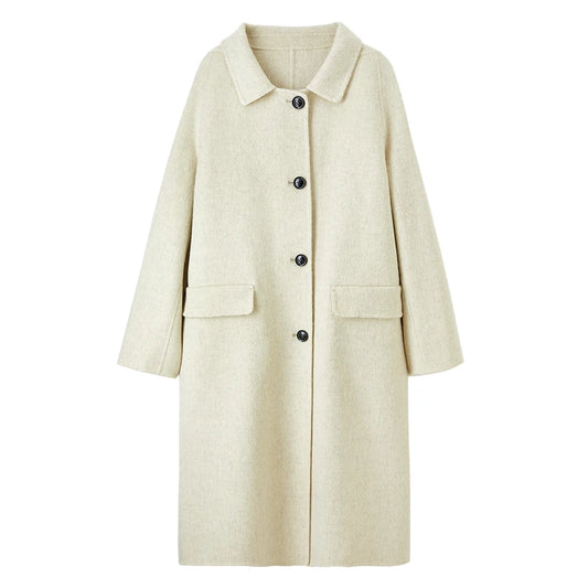 Button-Front Collared Long Coat