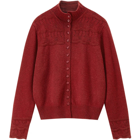 Stand-Collar Openwork Cardigan