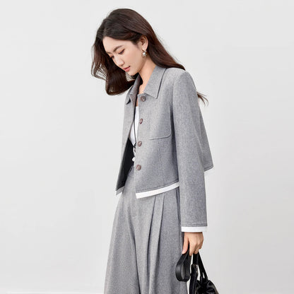 Cropped Jacket and Wide-Leg Pants Set