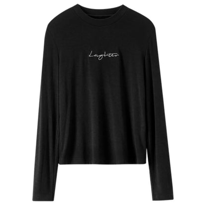 Lettering Crew-Neck Long-Sleeve Top