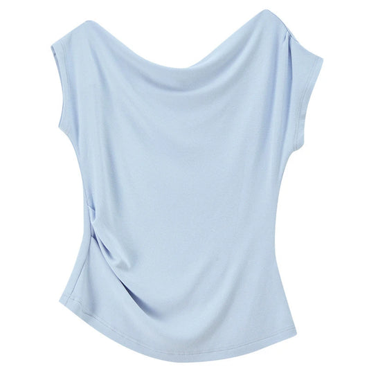 Cowl-Neck Side-Ruched Tee