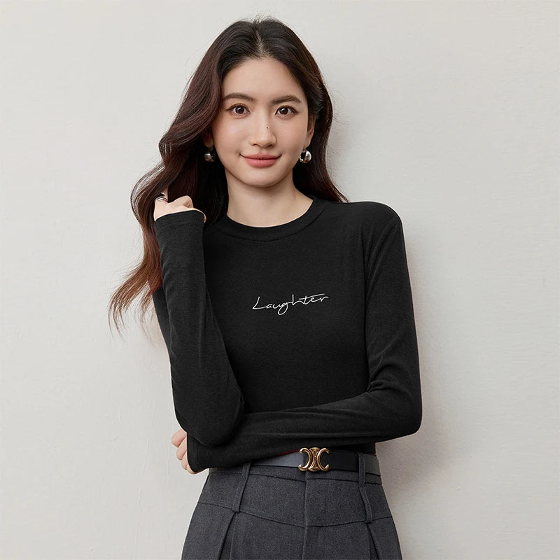 Lettering Crew-Neck Long-Sleeve Top