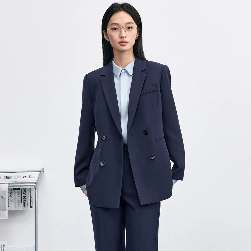 Double-Breasted Notched-Lapel Blazer