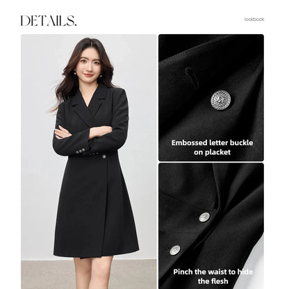 Asymmetric-Button Blazer Dress