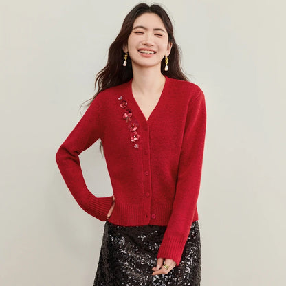 Embellished V-Neck Cardigan
