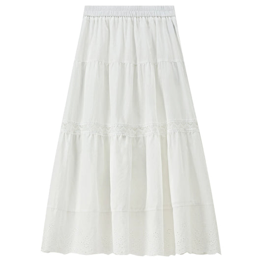 Lace-Panel Tiered Skirt