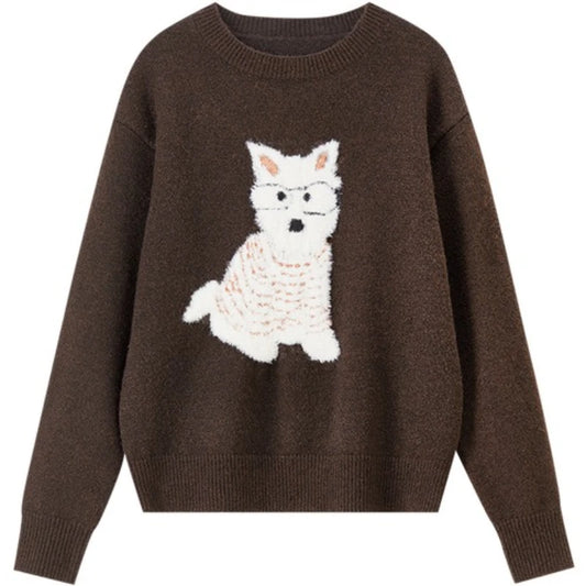 Dog-Motif Crew-Neck Sweater