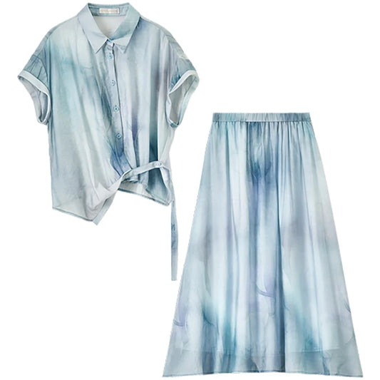 Printed Shirt and Skirt Set