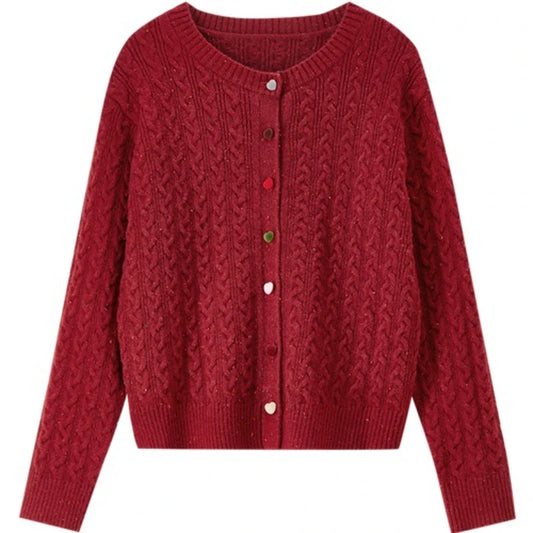 Cable-Knit Round-Neck Cardigan