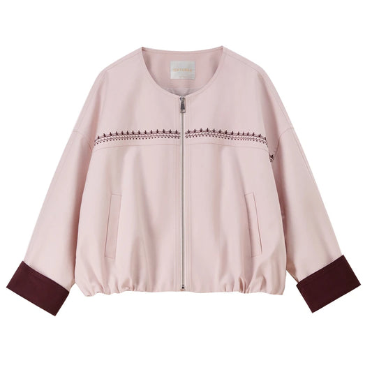 Contrast-Cuff Bomber Jacket