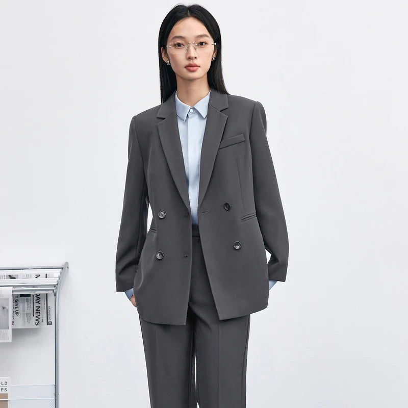 Double-Breasted Notched-Lapel Blazer