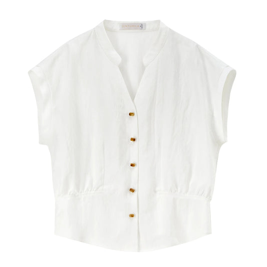 V-Neck Cap-Sleeve Peplum Blouse