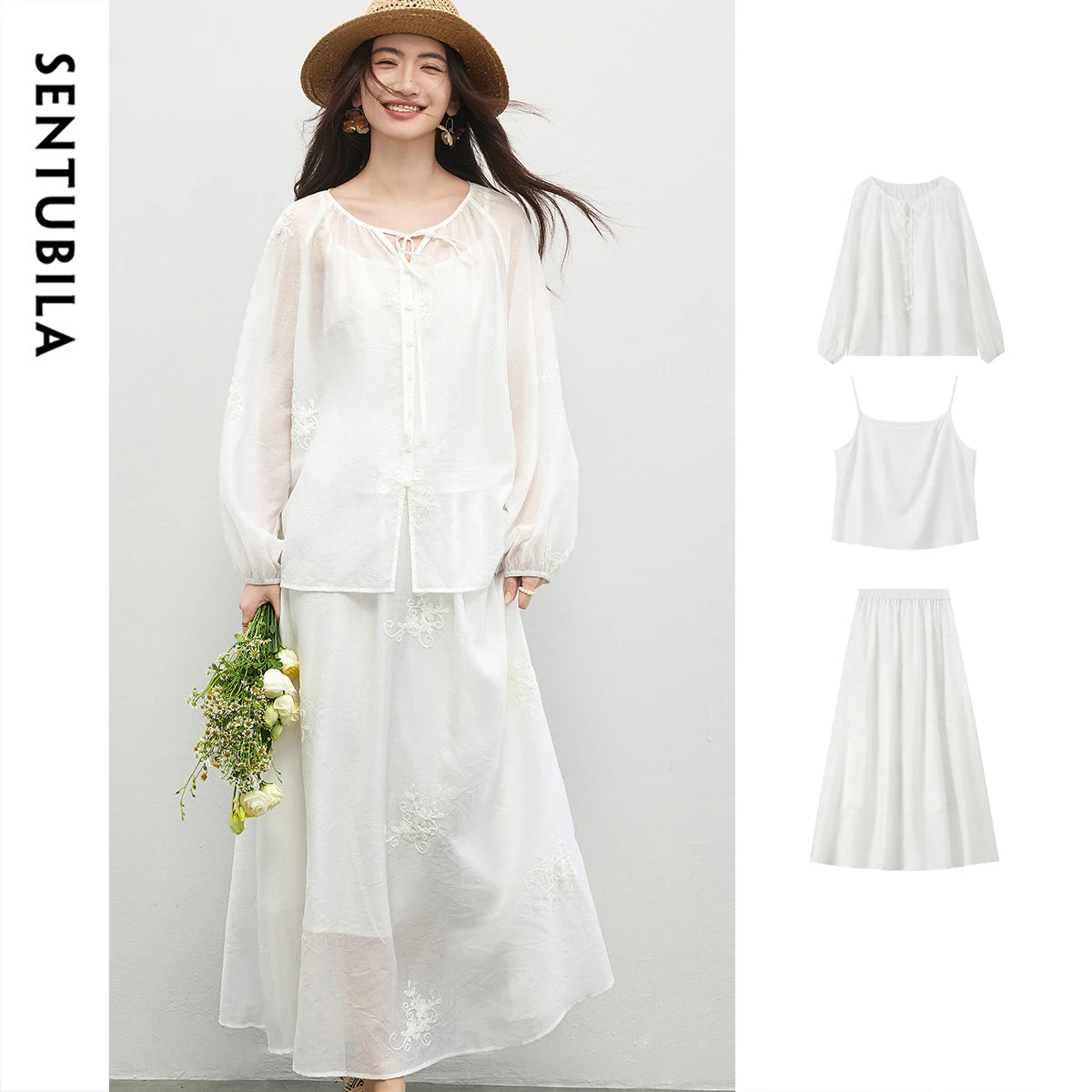 Three-Piece Blouse Cami and Skirt Set