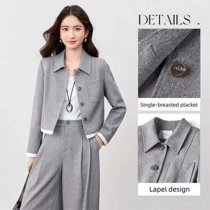 Cropped Jacket and Wide-Leg Pants Set
