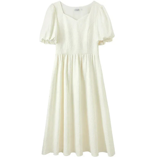 Sweetheart-Neck Puff-Sleeve Dress