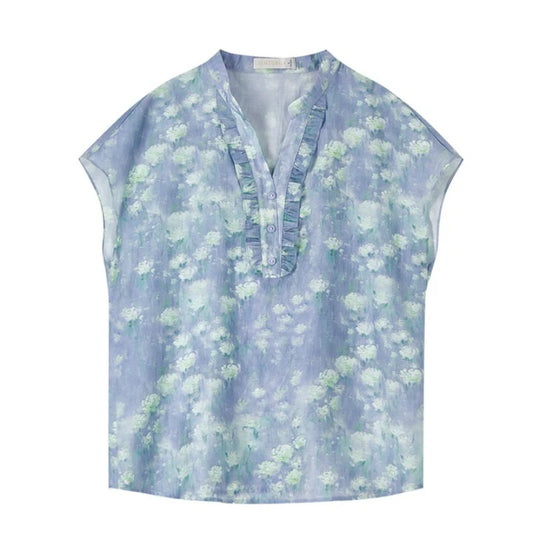Floral Ruffle-Neck Blouse