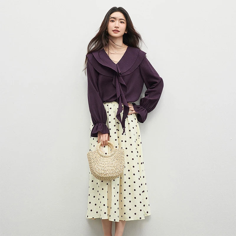 Ruffle-Front Long-Sleeve Blouse