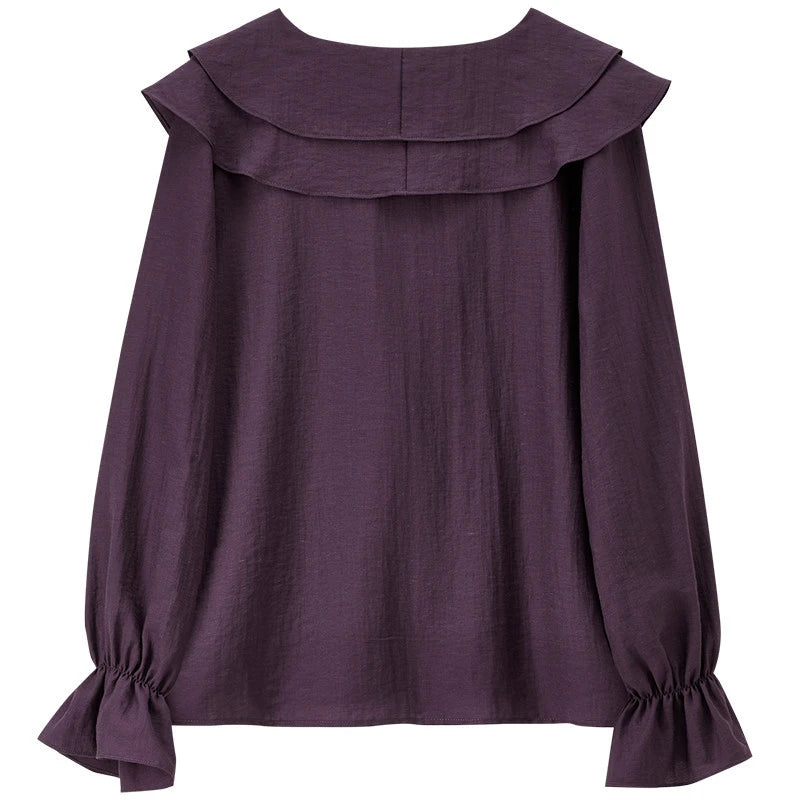Ruffle-Front Long-Sleeve Blouse