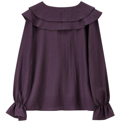 Ruffle-Front Long-Sleeve Blouse