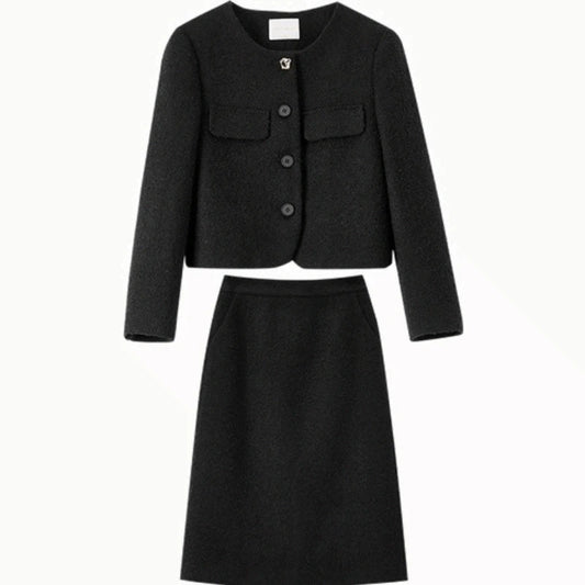 Round-Neck Jacket and Skirt Set