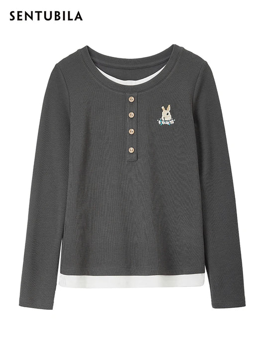 Layered-Look Long-Sleeve Henley Top