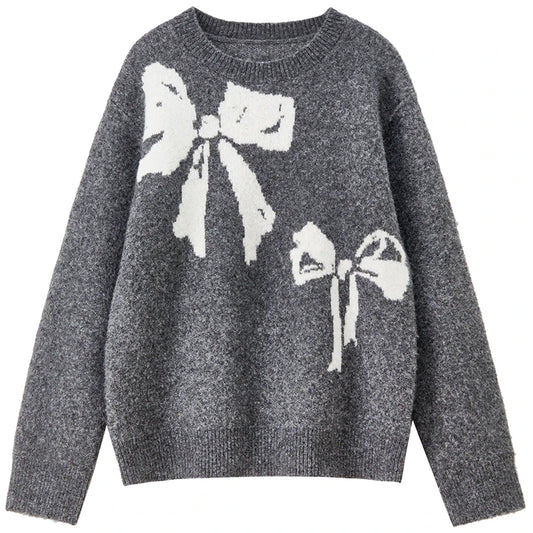 Bow-Motif Crew-Neck Sweater