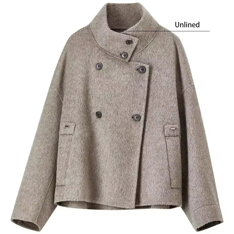 Stand-Collar Double-Breasted Jacket