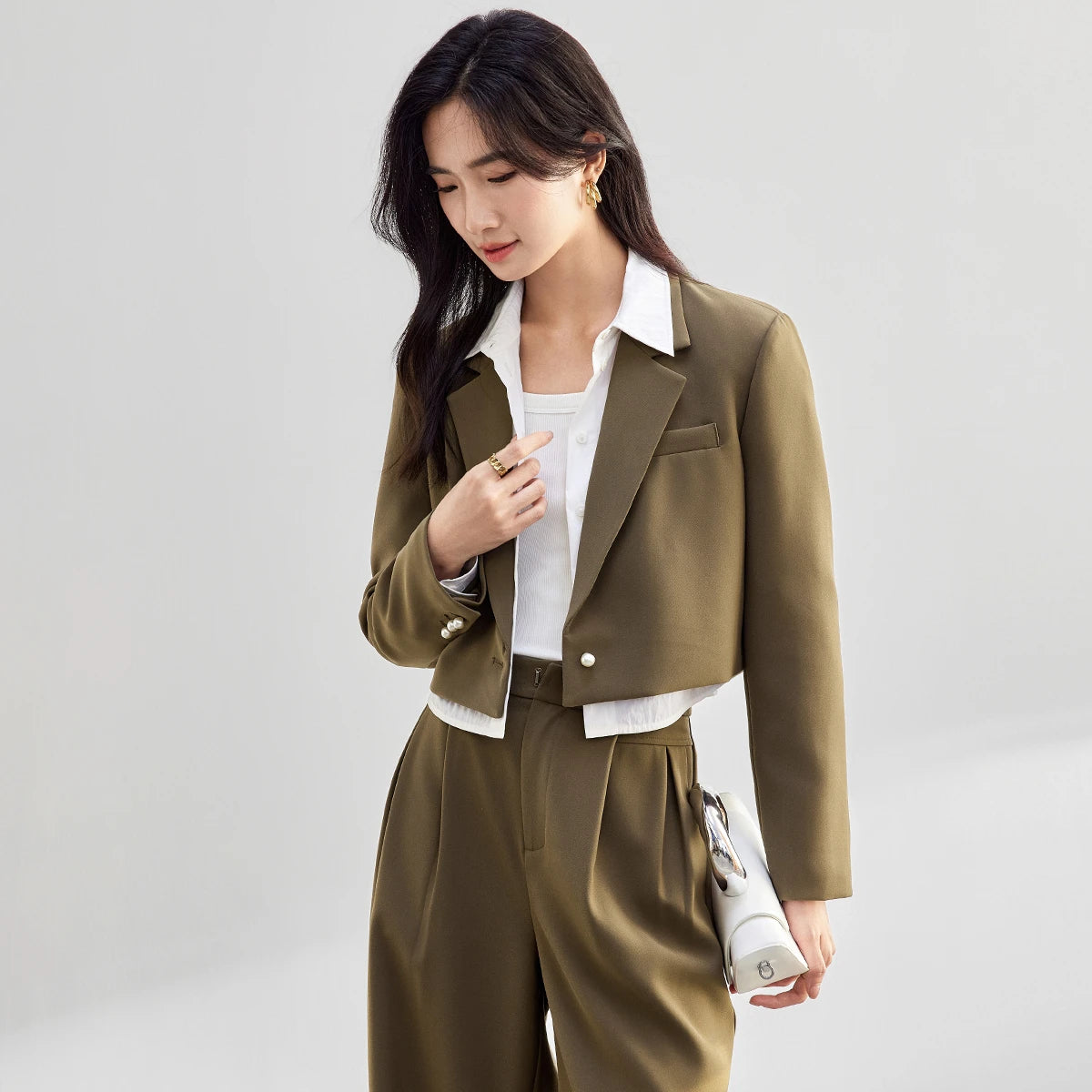 Cropped Notched-Lapel Blazer
