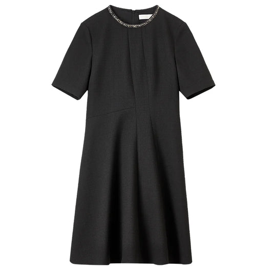 Embellished-Neck A-Line Mini Dress