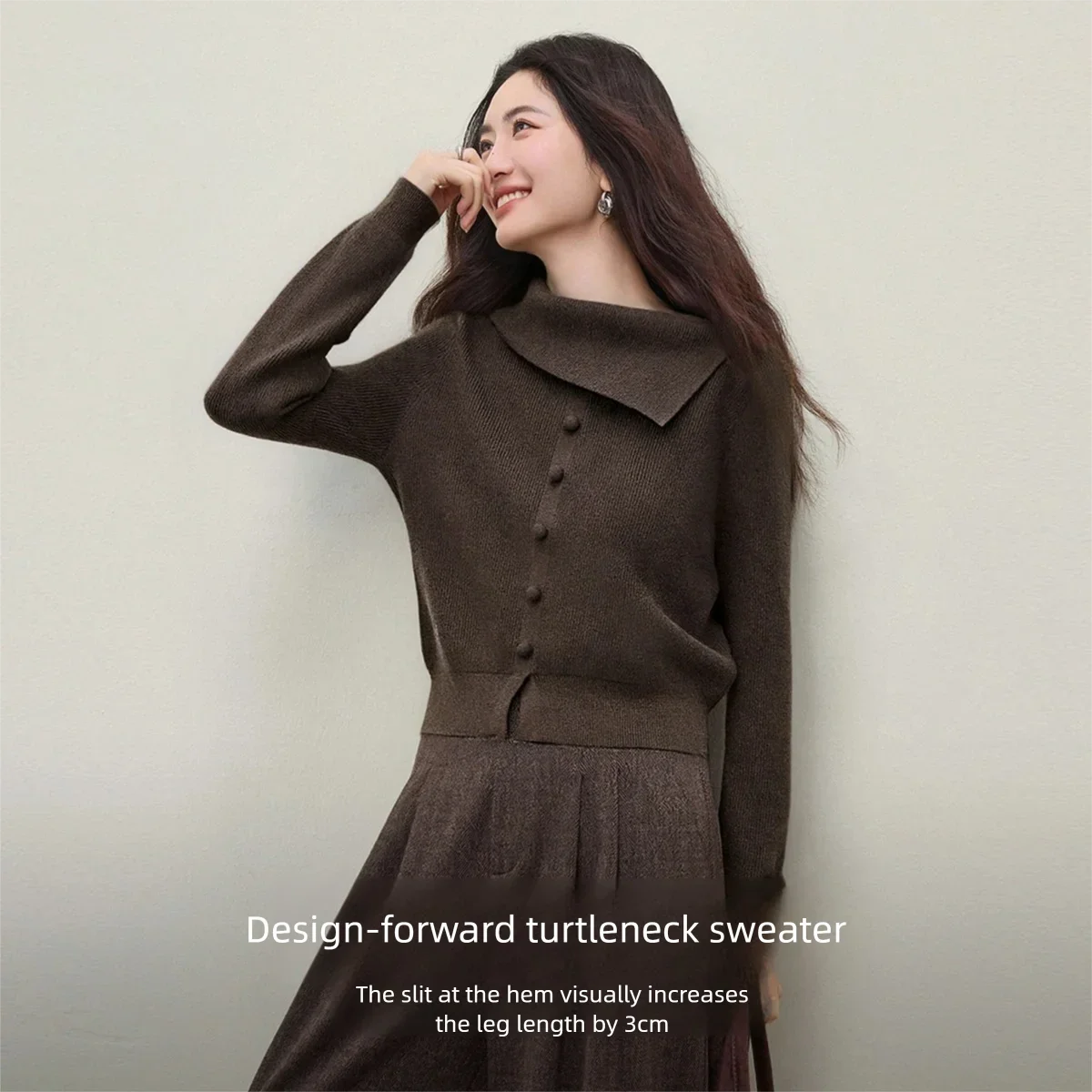 Asymmetric-Collar Button-Detail Sweater