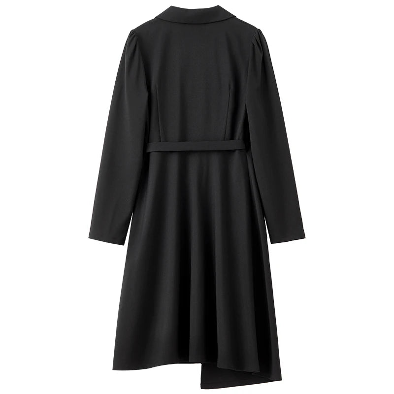 Belted Long-Sleeve Blazer Dress