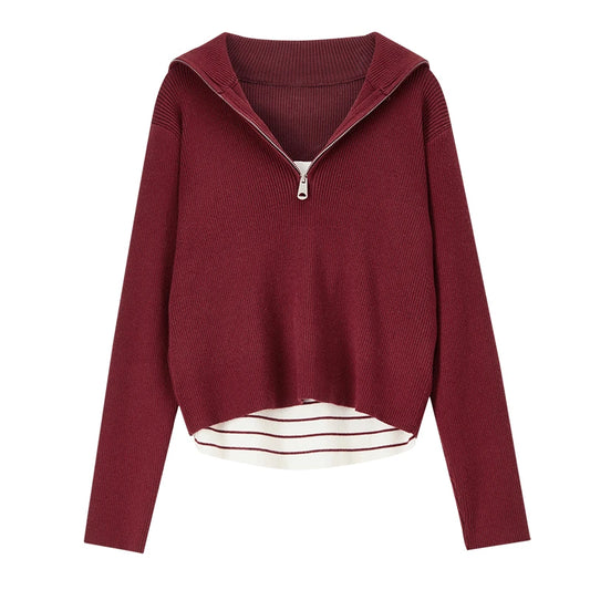 Half-Zip Layered-Hem Sweater