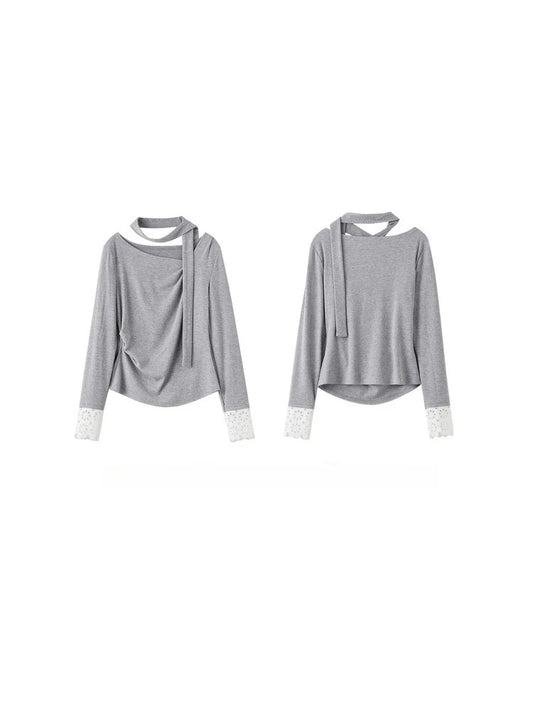 Draped Lace-Cuff Top