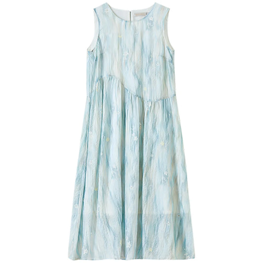Abstract-Print Sleeveless Midi Dress
