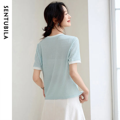 Textured Contrast-Trim Tee
