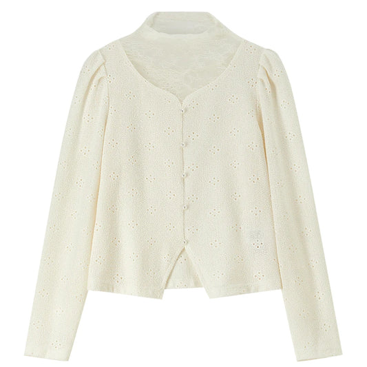Eyelet Puff-Sleeve Blouse